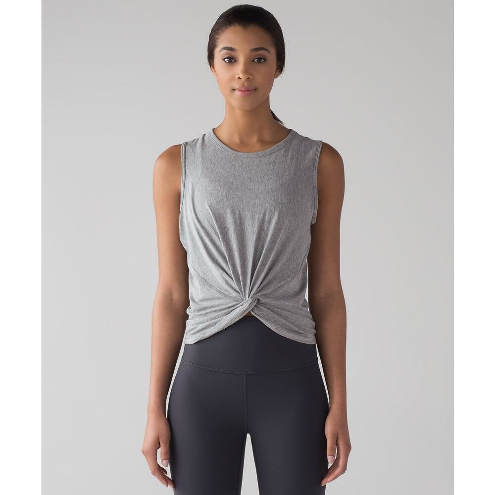 Lululemon Heather Grey Pima Cotton Front Twist Crescent Tank Sz S Athleisure Gym